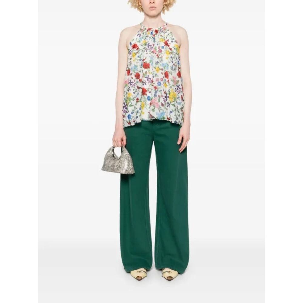 Alice + Olivia Silk Erma Floral Halter Blouse Botanical Print Italian Summer L